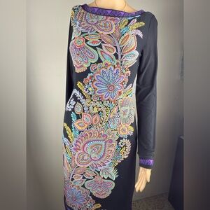INC International Concepts Black Dress with Colorful Paisley